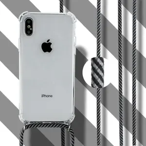 Beberapa Warna Saham Tali Tali Cross Tubuh Ponsel Rantai Kalung Pemegang Bening Karet Penutup Case untuk iPhone 6/ 7/7 Plus/X/XR