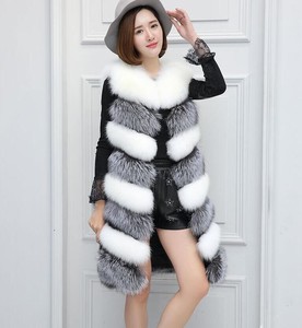 Atacadista <span class=keywords><strong>Fox</strong></span> Fur Long <span class=keywords><strong>Vest</strong></span> Colete & gilet Preto Vermelho Cinza Branco para Mulheres - Product Image 1