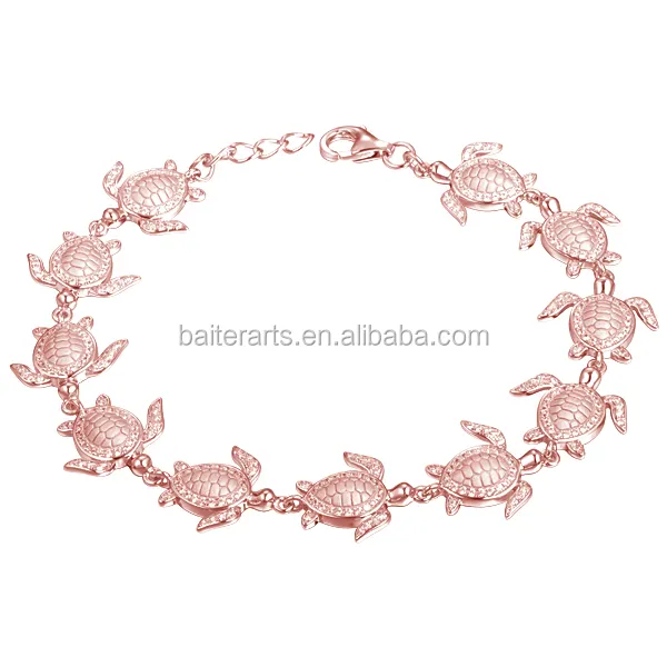 Fashion Turtle Jewerly Rose Gold Plating 925 Sterling Silver Heavy Nautical Ocean Sea Turtle Bracelet