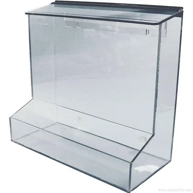 Wall Mounted Acrylic Safety Glass Dispenser with flip up cover and front access tray