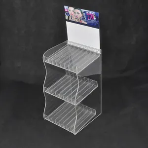 4 tiers clear makeup holder stand, manufacturing price plexiglass plastic clear lipstick shelves for exhibitors