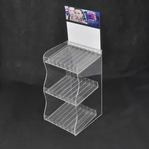 Soporte de maquillaje transparente de 4 niveles, precio de fabricación, estantes de lápiz labial transparente de plástico de plexiglás para expositores