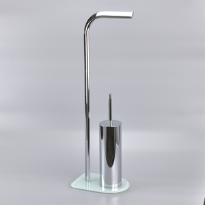 Portaescobillas de baño de tubo de metal blanco cruzado con soporte de papel - Product Image 4