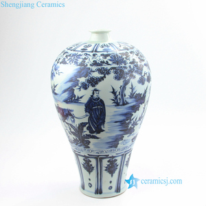 Vase en porcelaine antique RZNo01 de la dynastie <span class=keywords><strong>Yuan</strong></span>, bleu et blanc, Xiaohe Chasing Hanxin sous la lumière de la lune - Product Image 3