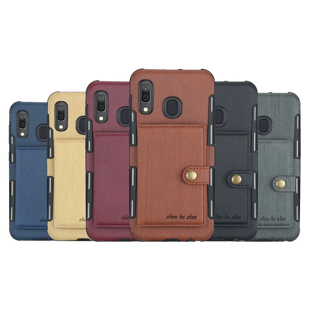 Deluxe Leather Telefoon Cover Case met Kaart Tas voor Samsung Galaxy M20