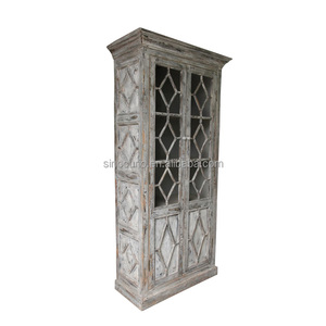 Wholesale European Style Distressed Furniture <strong>Rustic</strong> Reclaimed Wood Shabby Chic Display Glass <strong>Cabinet</strong> - Product Image 2