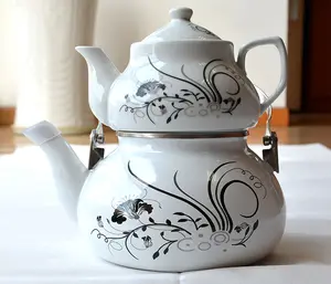 Bofetada- hasta hermoso esmalte 0.75l juego de té de porcelana olla y 2.3l esmalte hervidor de agua