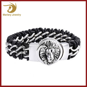 2017 En Cuir Wrap Bracelet Manchette, Tête de Lion Bracelet Bracelet Pour Hommes, En Acier inoxydable Bijoux - Product Image 4