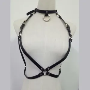 Corrente de couro preta cosplay, cinto de couro preto punk com alças sexy para o corpo, lingerie queen e cosplay