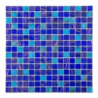 Golden Line Blue Square Glass Swimming Pool Mosaic Tile