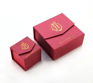 定制纸板红色印花手镯首饰盒，白色天鹅绒插入婚礼礼品盒
