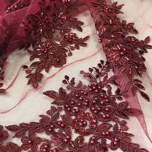 Nouvelle arrivée, dentelle de cordon bordeaux, dentelle de tulle perlée, <span class=keywords><strong>tissu</strong></span> de dentelle brodé à la main, robe de mariée, vente chaude, tissus pour robes de soirée, 100% - Product Image 5