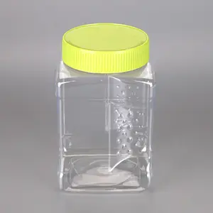 Récipient à aliments en plastique transparent 680g 680cc, pot de poignée carré en plastique PET, 10 pièces