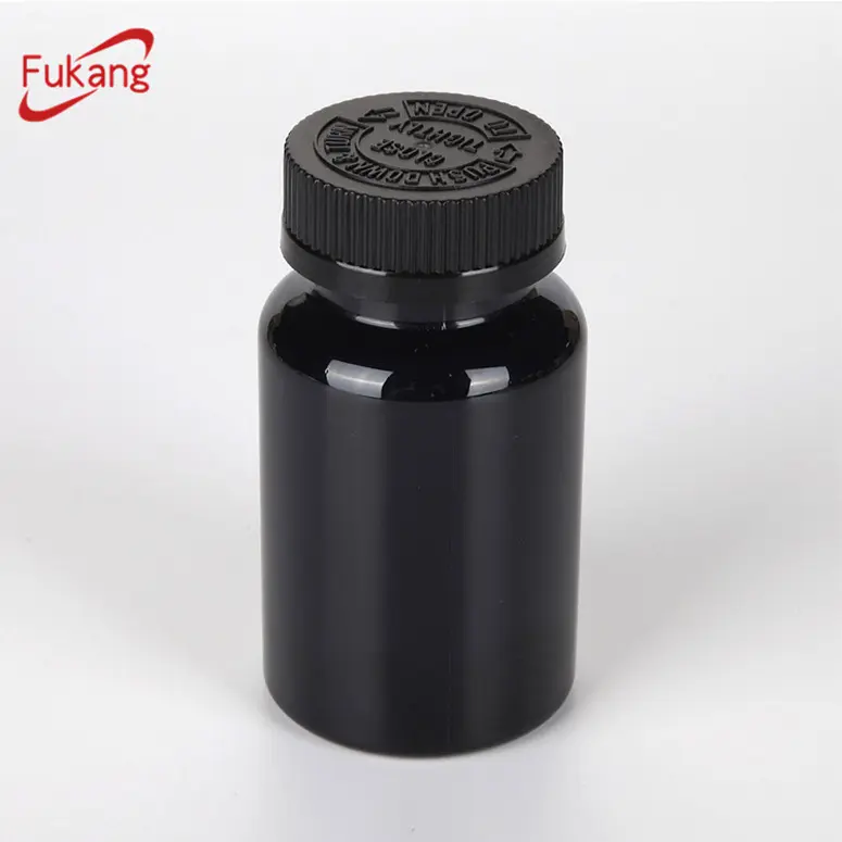 120ccプラスチック黒ボトル製薬黒チャイルドプルーフキャップ、黒petジャーピル & カプセル
