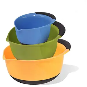 Mixing bowls 1.4l 2.8l 4.7l nesting with rubber grip handles non slip bottom plastic baking mixing bowl Amazon 3 Piece