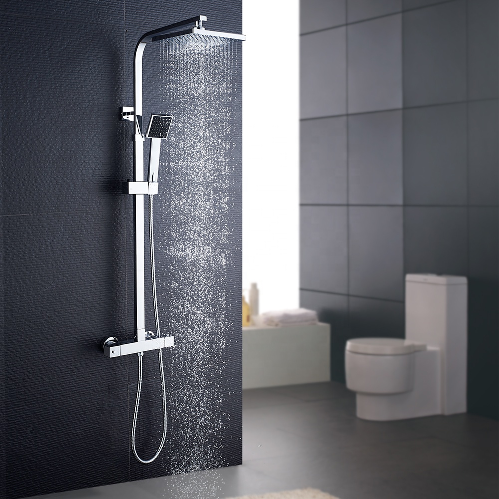 Многофункциональная настенная Душевая система ROVATE для ванной комнаты, квадратный Термостатический душ