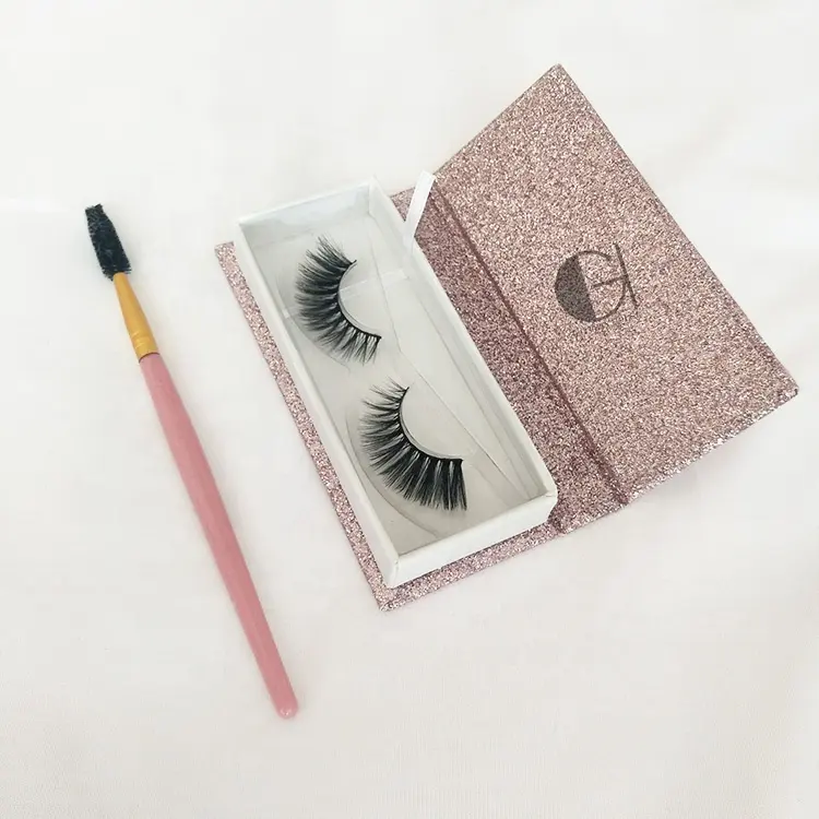 Pink Glitter Shine Magnetic Eyelashes Box Real 3D Faux Mink False Eyelashes With Your Own Brand Logo