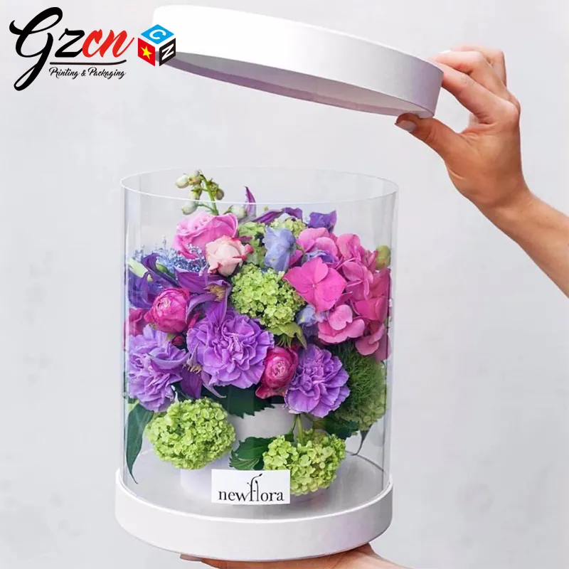 Stock products popular wholesale round clear plastic flower box