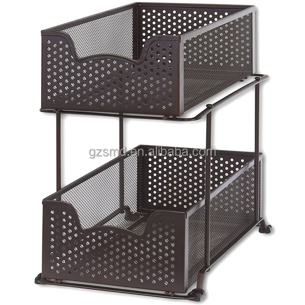 Kitchen Cabinet Metal Drawers Hot Sale Kitchen Bathroom Laundry Slide-Out Metal Mesh 2 Tiers Cabinet Drawer With Shelf