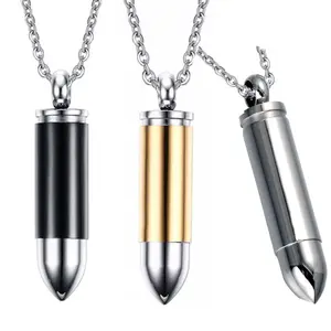 Punk 3 Colors Bullet Shape Stainless Steel Cremation Pendant Necklace Pets Keepsake Urns for Ashes Gold Color Jewelry