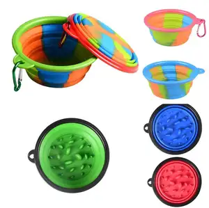 DZ01 Offre Spéciale camouflage bol en silicone pliable pour chien portable alimentaire pot de silicone pour animaux de compagnie fournitures