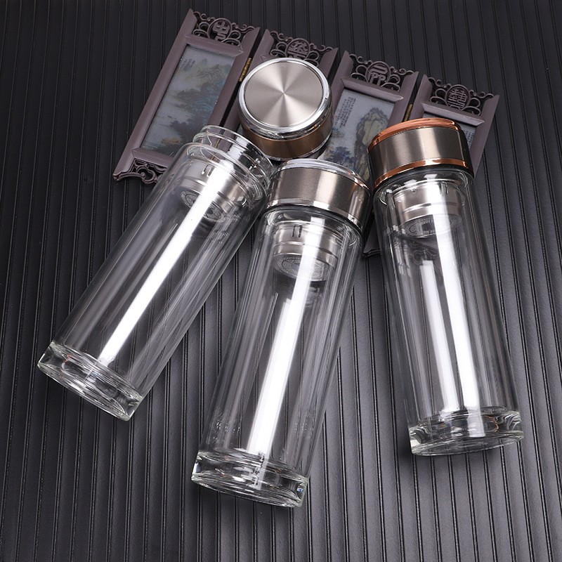support custom 10OZ Double layer glass water bottle borosilicate glasses with tea influser