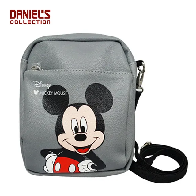 PU Leather Shoulder Mini Bag Print Disney Anime Mickey Mouse Cartoon with Single Strap for Woman Man and Unisex Fashion Bag Grey