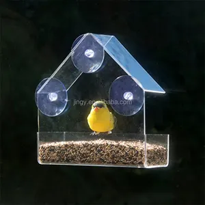 Casa personalizada de fábrica, forma interna transparente pmma plexiglass acrílico selvagem pet estação de alimentação de pássaro alimentador de acrílico