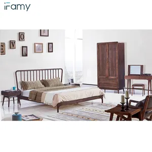 Novo oak de madeira móveis do quarto do oem conjunto da armação da cama vestido e do armário