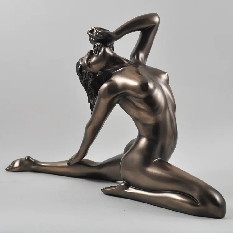 Figurine de yoga en bronze moulé, sculpture sexy, petite fille nue, taille de vie