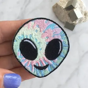 Alien Patch Iron-On Patch , Embroidered Applique Tie Dye Alien embroidery patch custom DIY my things accept custom design