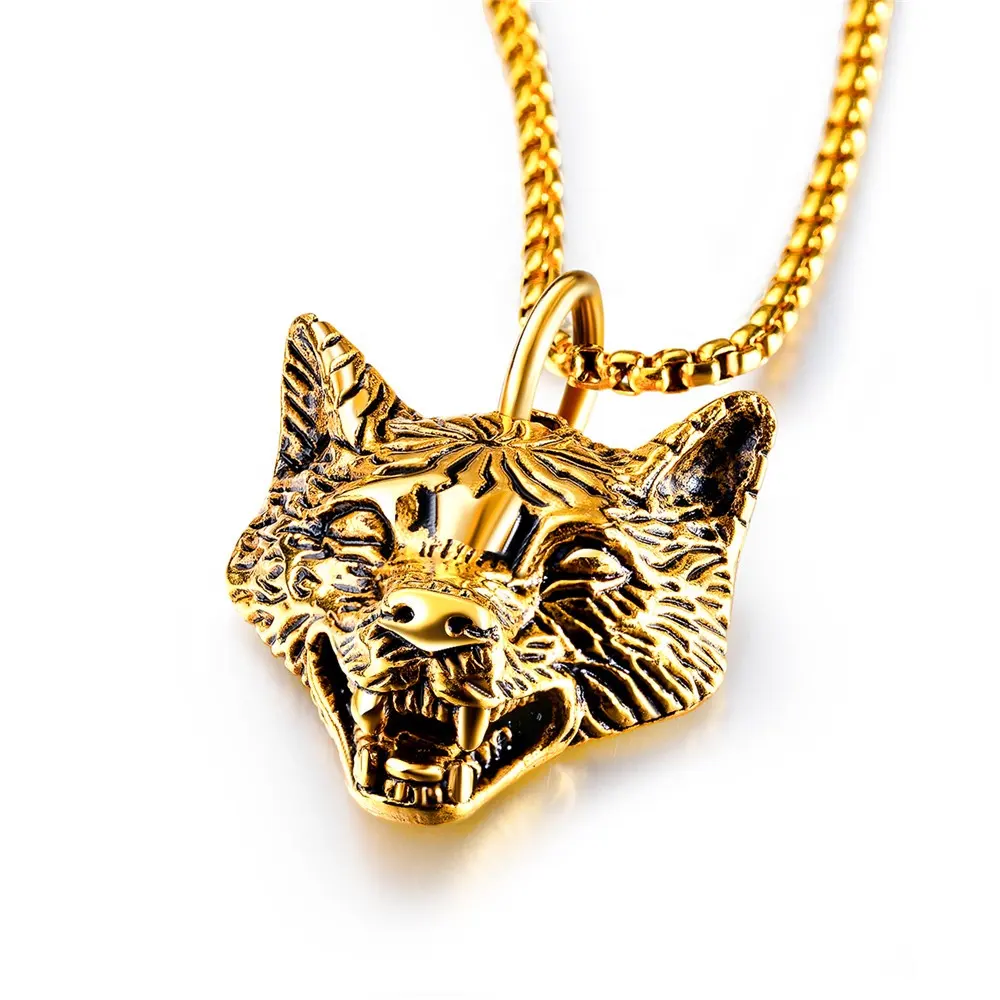 CS-DB 24K Gold Plated Jewelry Cat Fox Head Lovely Pendant Women Necklace 18.4 