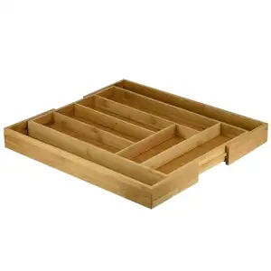 Cutlery Tray Kitchen Drawer Organizer Expandable Bamboo Food Container Customized Logo Natural Single Square Customization