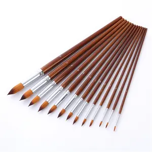 13pcs Filbert Artist Watercolor Painting Brushes Set Soft Anti-Shedding Nylon Hair Wood Long Handle Paint Brush for Watercolor