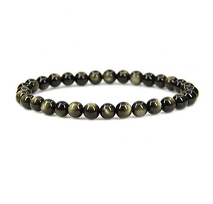<span class=keywords><strong>Bracciale</strong></span> Unisex Fatto a Mano in <span class=keywords><strong>Ossidiana</strong></span> Dorata 6-12mm, <span class=keywords><strong>Bracciale</strong></span> Elastico con Perle di Onice Nero Naturale, Regalo per Uomo - Product Image 3