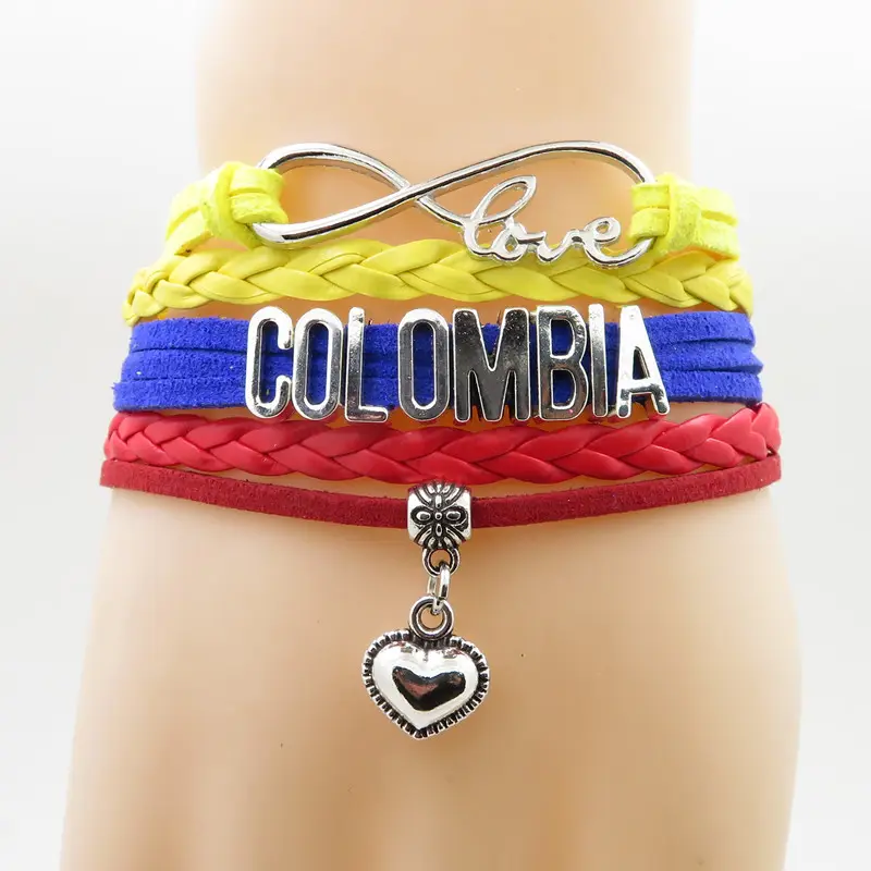 Pulseira infinity love colômbia, bracelete com pingente de coração, amor, minha mãe, bandeira da colômbia, joias e braceletes