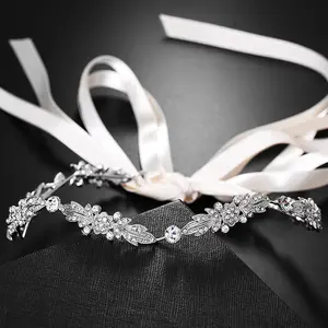 China Fashion Crystals Hair Accessories Silver Leaves Rhinestone Fancy Princess Hair Band