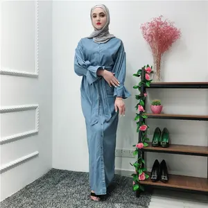 2019 nuovo arrivo di prezzi all'ingrosso musulmano vestito delle donne malaysia denim abaya abbigliamento islamico