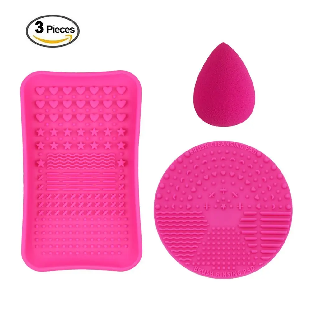 1 Mini Spazzola di Trucco Cleaner mat,1 cosmetici Spazzole Per La Pulizia Piatto Portatile Strumento di Lavaggio e 1 Spugna Make Up Spazzola di Pulizia Mat