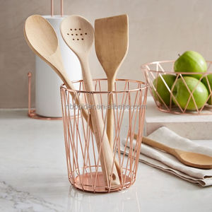diseño simple alta calidad chapado en oro rosa acabado alambre <span class=keywords><strong>de</strong></span> metal titular utensilio Caddy para decoración del hogar - Product Image 1
