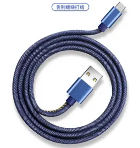 Leather power cords jean cloth usb cable for iphone 6 7 8 11 x cable / Mirco cable / type c jean cloth cable