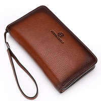 Dompet Kulit PU Gaya Inggris Anti Maling Pria Model Terbaru 2019 dengan Ritsleting dan Pola Huruf, Lapisan Poliester