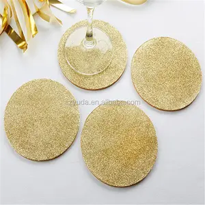 Custom Classy Premium Round Gold Glitter Coasters Decorative Mirror Glitter Sparkle Placemat