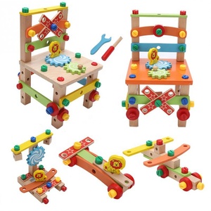 Children toys wholesale children kids DIY nut thumbscrews Tool Arm Chair Wood toy - Product Image 4