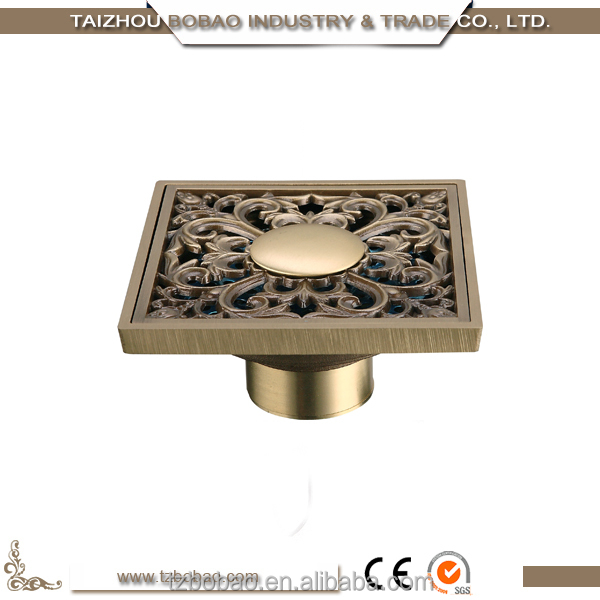Brass Antique Floor Drain Cover Grate – 10cm Square Panel, Efficient Drainage With Built-in Filter, For Bathroom Shower, Kitchen, Garage, Balcony