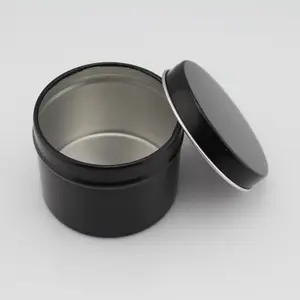 3 盎司黑色圆形幻灯片铝茶锡罐食品圆形铝蜡烛罐与滑动盖子