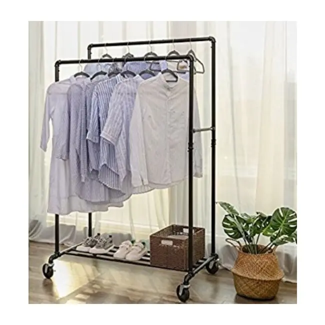 Tuyau industriel vêtements rack double Tuyau ferroviaire vêtements vêtement rack