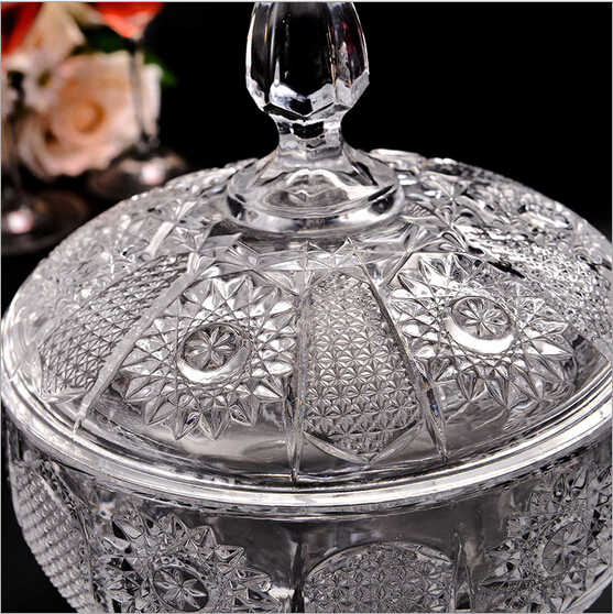 storage candy jar with lid clear Embossed pattern glass candy jar for food fruit