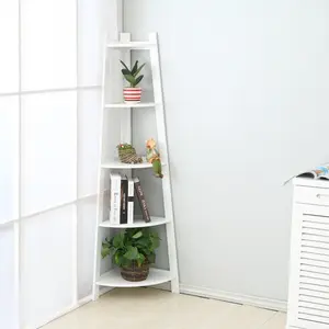 Wooden White 5 Tiers Flowers Display Wall Shelf Wholesale Living Room Solid Home Decor Book Magazine Racks For Home