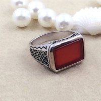 Bague pour homme en argent sterling 925 réglable avec logo de marque personnalisé, style vintage, agate rouge, pour fiançailles, mariage, fête, cadeau
